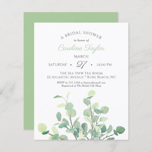 Papier Branches simples Eucalyptus Fête des mariées verdo (Devant / Derrière)