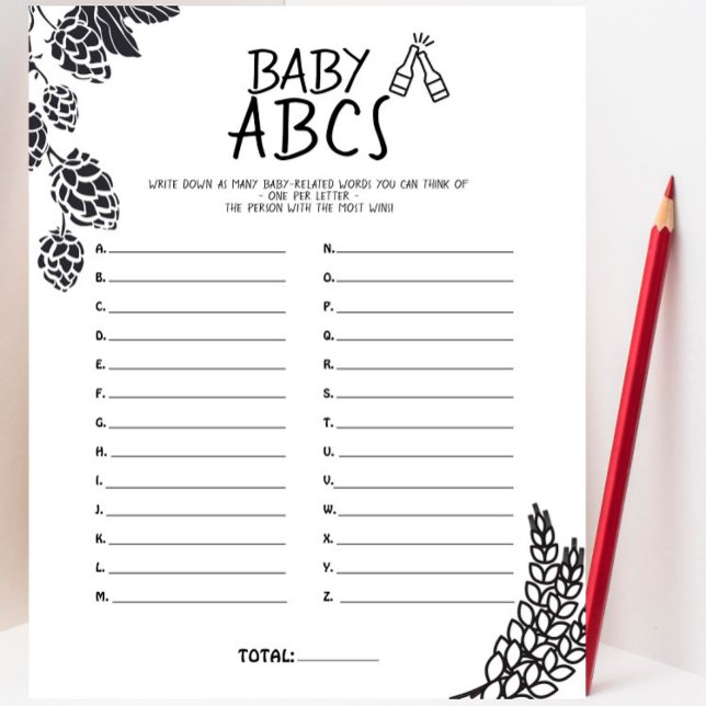 Papier Brasserie bébé - B&W - Baby shower bébé ABC jeu (Créateur téléchargé)
