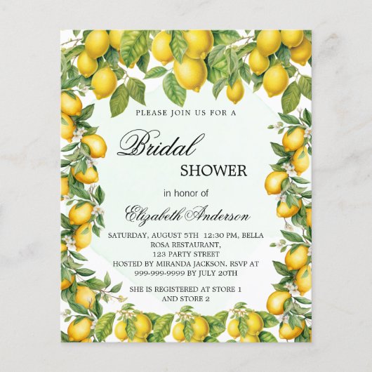 Papier Bridal douche citrons vert invitation budget (Devant)
