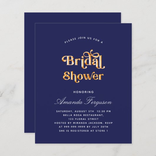 Papier Bridal douche marine bleu or budget invitation (Devant / Derrière)