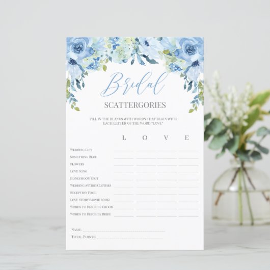 Papier Bridal floral bleu Scattergories jeu modifiable (Debout devant)