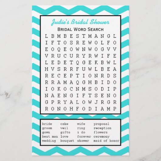 Papier Bridal Party Mot de recherche de mot jeu en Turquo (Devant)