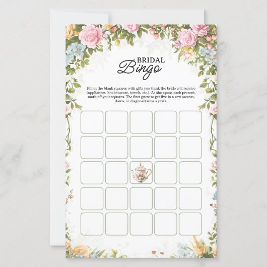 Papier Bridal Shower Bingo Game Card Garden Party Theme (Devant)