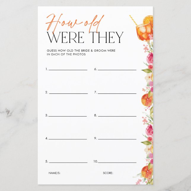 Papier Bridal Shower Game How Old Were They First Spritz (Devant)