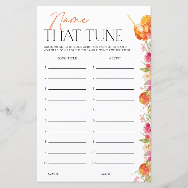 Papier Bridal Shower Game Name That Tune First Spritz (Devant)