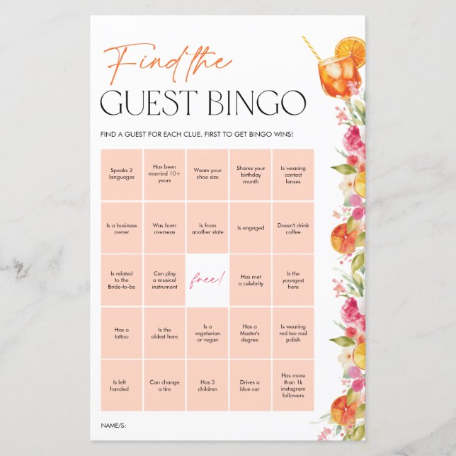 Papier Bridal Shower Games Guest Bingo Citrus Spritz (Devant)