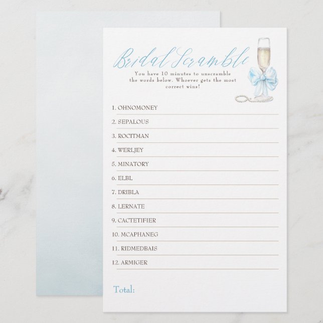 Papier Bridal Word Scramble Fun Bridal Shower Game Card (Devant / Derrière)