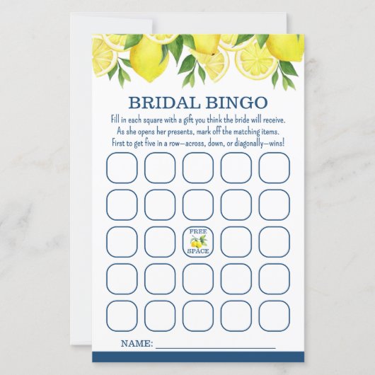 Papier Bride Bingo Lemon Fête des mariées Jeu (Devant)