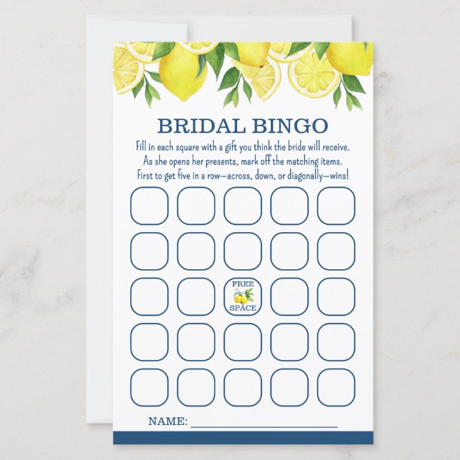 Papier Bride Bingo Lemon Fête des mariées Jeu (Devant)