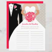 Papier Bride Fête des mariées Mot Jeu robe rose rouge ros (Devant / Derrière)