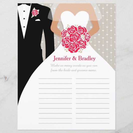 Papier Bride Fête des mariées Mot Jeu robe rose rouge ros (Devant)