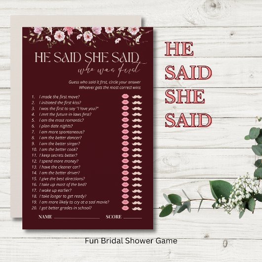 Papier Bride in Bloom He Said She Said Bridal Shower Game
