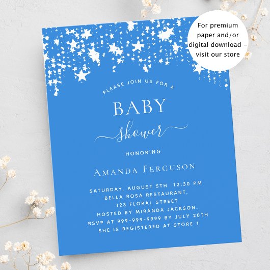 Papier Bright blue star garçon baby shower invitation bud