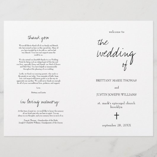 Papier Brittany Elegant Christian Folded Wedding Programm (Devant)
