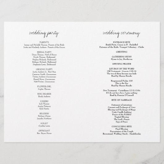 Papier Brittany Elegant Christian Folded Wedding Programm (Dos)