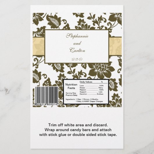 Papier Brown/Creme Floral Mariage damassé Candy Wrapper (Devant)