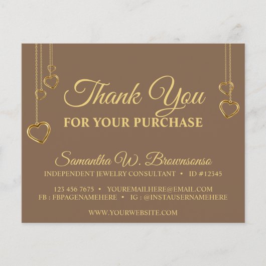 Papier Brown Simple Clean Heart Merci Or (Devant)