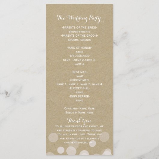 Papier Brown Simple Rustic Lights Programme de mar (Dos)