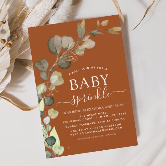 Papier Brûlé Orange Baby Sprinkle Shower Invitation