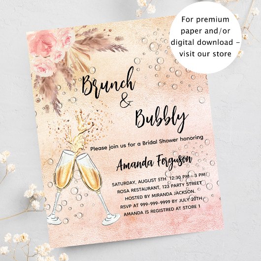 Papier Brunch Bubbly rose mariée pampas herbe invitation