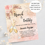 Papier Brunch Bubbly rose mariée pampas invitation budgét<br><div class="desc">Une invitation moderne, élégante et glamour pour une Fête des mariées de brunch Bubbly. Un or rose rustique, arrière - plan à dégradé rose vif avec des bulles, une paire de flûtes, des lunettes, des roses roses rousses et de l'herbe de pampas. Le nom est écrit avec un script de...</div>