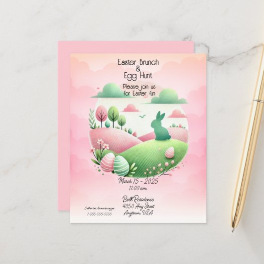 Papier Brunch de Pâques et chasse aux oeufs rose et vert (Devant/Arrière en situation)