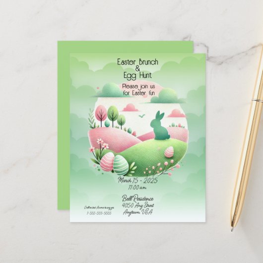 Papier Brunch de Pâques et chasse aux oeufs rose et vert (Devant/Arrière en situation)