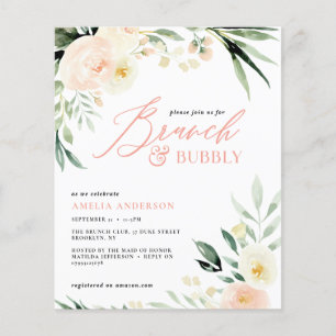 Papier Brunch & mousseux vert et pêche aquarelle floral