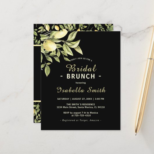 Papier Brunch nuptial Budget Citrons noirs verdure (Devant/Arrière en situation)