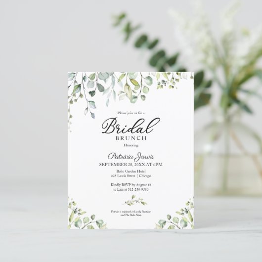 Papier Brunch nuptial vert Invitation budgétaire (Debout devant)