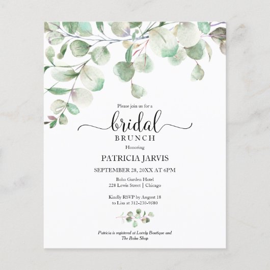 Papier Brunch nuptial vert Invitation budgétaire (Devant)