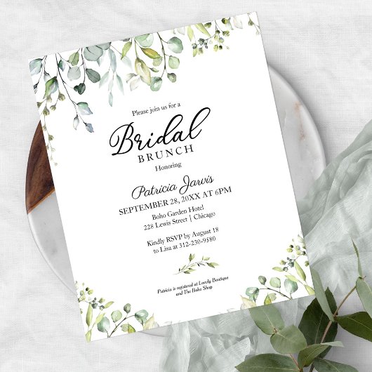 Papier Brunch nuptial vert Invitation budgétaire