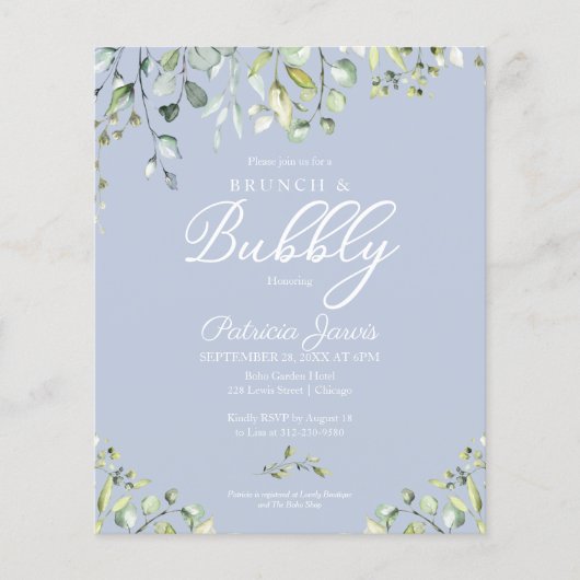 Papier Brunch Vert Et Invitations Bubbly Budget (Devant)