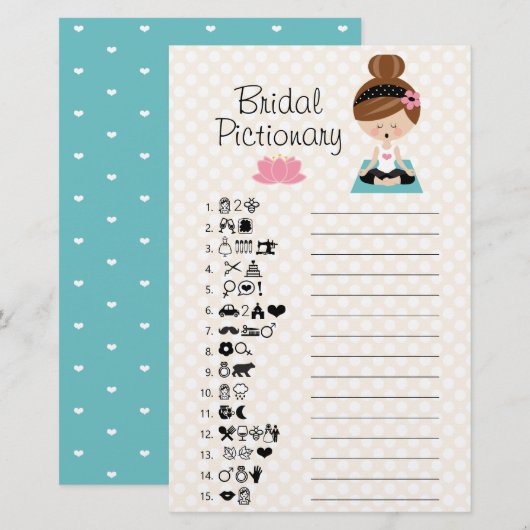 Papier Brunette Yoga Fête des mariées Pictionary Jeu (Devant / Derrière)