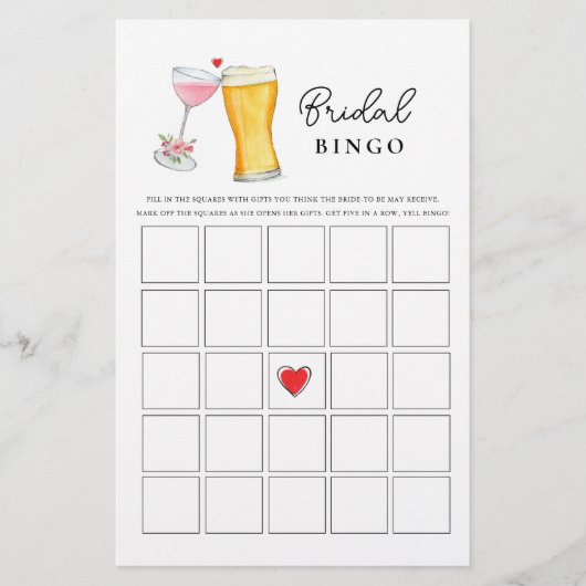 Papier Bubbles et Brew Couple's Shower Bingo jeux (Devant)