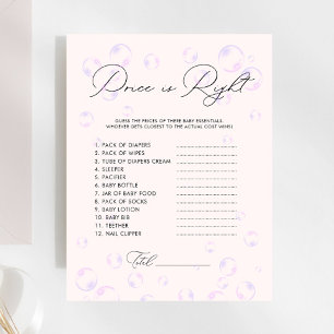 Papier Bubbles Price is Right Boy Baby shower Jeu