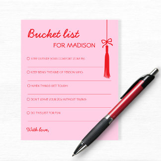 Papier Bucket List Tassel Bow Pink Red Advice Graduation