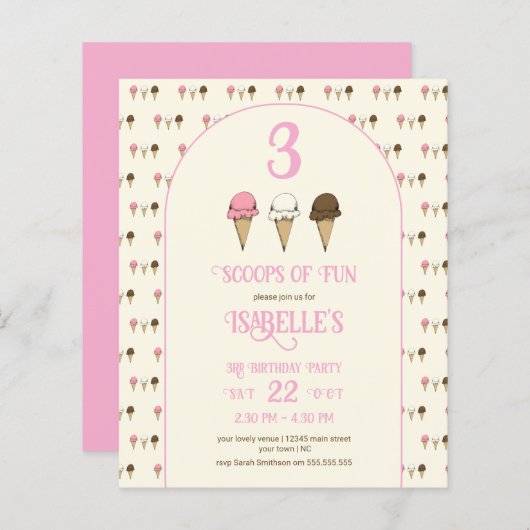 Papier Budge 3 Scoops of Fun 3e anniversaire fête (Devant / Derrière)