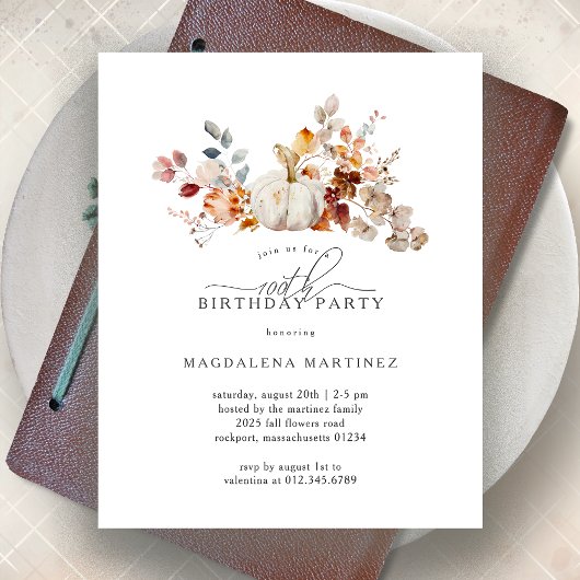 Papier BUDGET 100e anniversaire Citrouille Automne Fleurs