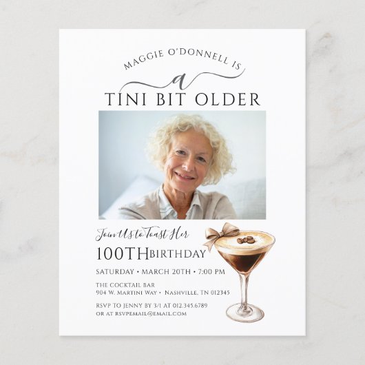 Papier BUDGET 100e anniversaire Photo Martini Invitation (Devant)