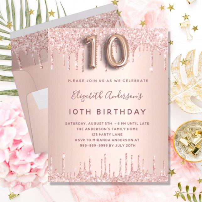 Papier BUDGET 10e anniversaire rose parties scintillant o (Créateur téléchargé)