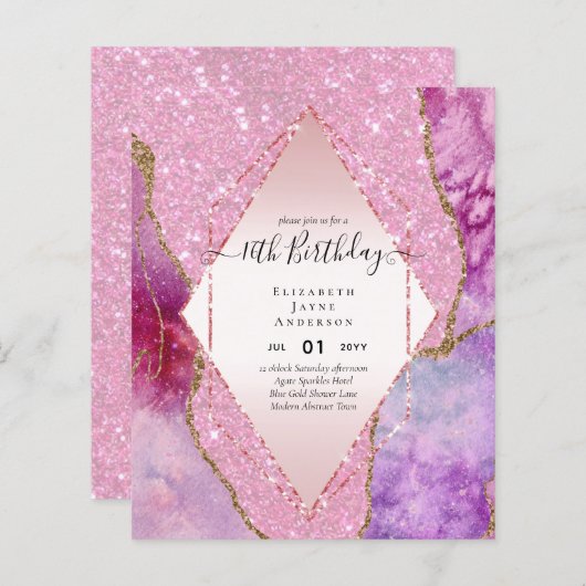 Papier BUDGET 16e anniversaire Glittery AGATE Sparkle Inv (Devant / Derrière)