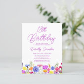 Papier BUDGET 18e anniversaire Fleur sauvage violet Invit (Debout devant)