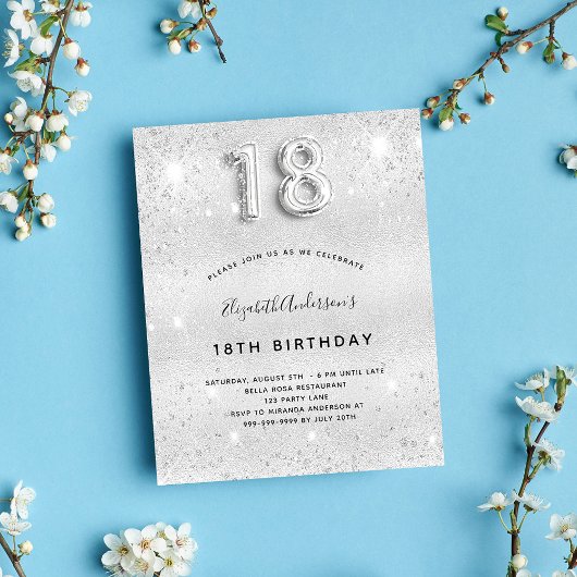 Papier Budget 18e anniversaire parties scintillant argent