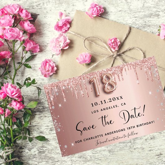 Papier Budget 18e anniversaire rose or enregistrer la dat