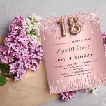 Papier Budget 18e anniversaire rose pâle parties scintill<br><div class="desc">Une invitation moderne, élégante et glamour pour la fête du 18e anniversaire d'une fille. Un rose poussiéreux, rose à l'aspect métallique arrière - plan avec fausse goutte de parties scintillant, look goutte à goutte de peinture. Le nom est écrit avec un script de style moderne en lettres de couleur gris...</div>