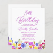 Papier BUDGET 19e anniversaire Fleur sauvage violet Invit (Devant / Derrière)