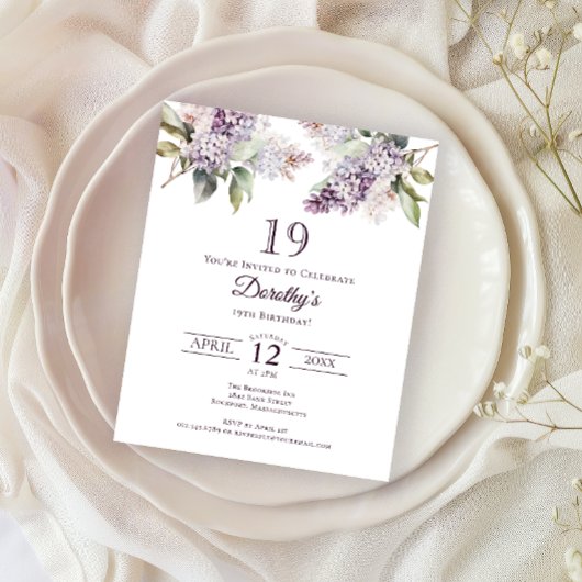 Papier BUDGET 19e fête d'anniversaire Purple Lilac Floral