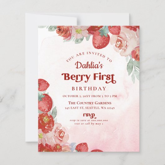 Papier Budget 1er Anniversaire Berry Premier Invitation (Devant)