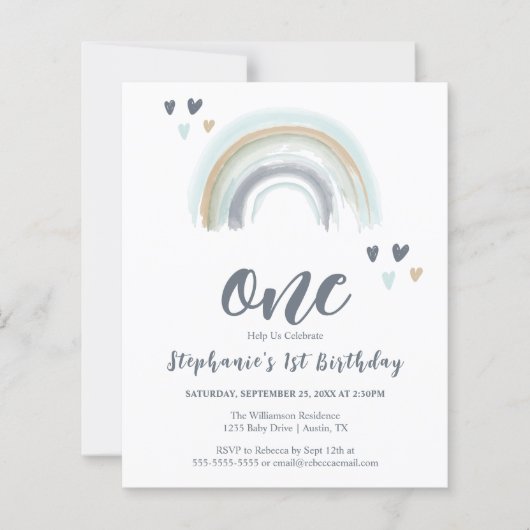 Papier Budget 1er anniversaire Boho bleu arc-en-ciel (Devant)